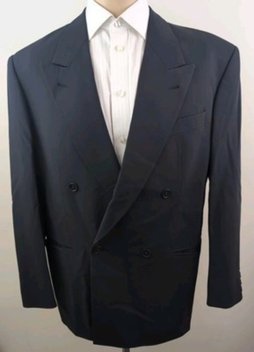 Scabal Concorde Mens Black Peak Lapel Double Breasted Sport Coat Size 40R